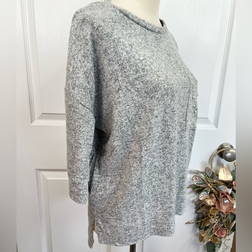 WORKSHOP Republic Size S Heather Grey Pearl Soft Knit Top Athleisure Casual - Picture 14 of 15